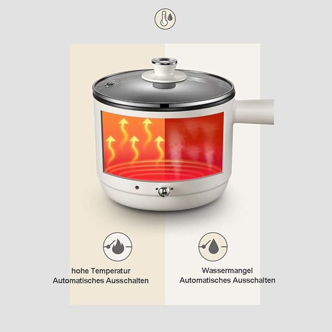 Cooking Pot Multifunction Electric Skillet Non-Stick Dormitory Small Hot Pot Noodles Rice Cooker Soup Pot Long Handle Two-Gear Power Mini Heating Pan(Lightyellow)