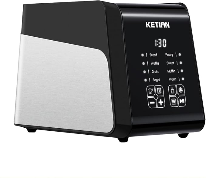 Touchscreen Toaster 2 Slice KETIAN Bagel English Muffins Toast Pastry Waffles Grain Sweet Bread Toaster Extra Wide Slots Single Slot Toasting Automatic Lifting 1400w (Black)