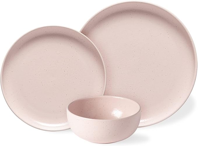 Casafina Ceramic Stoneware 18-Piece Place Setting Service for 6 with Cereal Bowls - Pacifica Collection Marshmallow Pink | Microwave &amp Dishwasher Safe Dinnerware Set | Restaurant Quality Tablewar