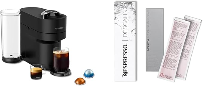 Nespresso Vertuo Pop+ Limited Edition Coffee and Espresso Maker by De'Longhi Black Matte with Dark Chrome Descaling Kit