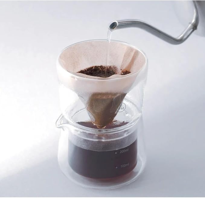 HMM Gaze Dripper &amp Pot - Pour Over Coffee Maker Brews 1-2 Cups Double Wall Glass Construction Aesthetic Helix Design Essential for Drip Coffee Lovers