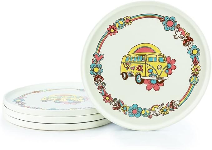 Everything Kitchens Modern Flat 16-Piece Dinnerware Set | Peace &amp Love (11 Dinner Plates (Set of 4))