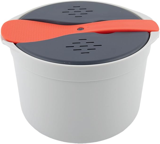 Microwave Rice Cooker Steamer Pot with Strainer 18x18x13cm PP Container for Rice Pasta Vegetables Dishwasher Safe Portable for Travel and Office Green