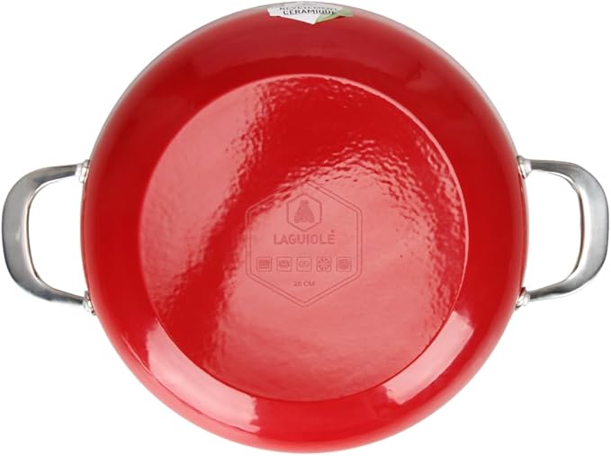 LAGUIOLE Lightweight Cast Iron Sauté Pan 28 x 8.2 cm - Excellent Heat Retention Non-Stick Elegant Design All Heat Sources Induction 100% Cast Iron 3.5L Red