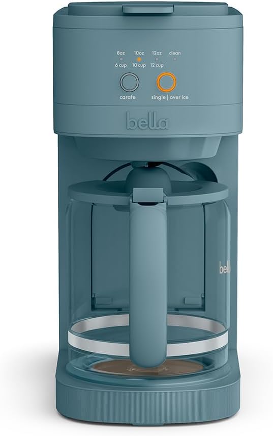 BELLA VersaBrew 2-in1 Coffee Maker K-Cup compatible Brew 3 Sizes Carafes &amp Single Serve Cups Dishwasher Safe Reusable Filter &amp Filter Holder Iced Coffee Function 60oz Tank Surf
