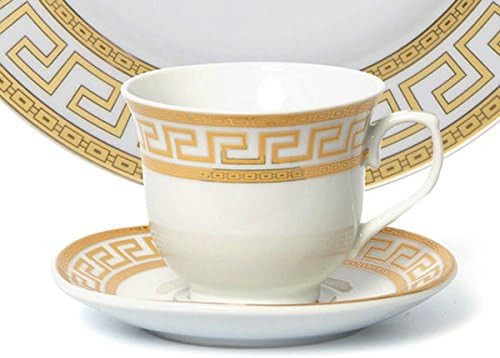 Vintage Gold 40 piece Dinnerware Dish Serving Set 'Greek Key Gold' - HQ Fine China Tableware Service for 8