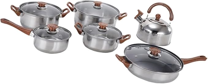 Ciieeo Stainless Steel Cookware Set Heavy-duty Kitchen Cooking Pots and Pans Includes Frying Pan Soup Pot for Everyday Use and Camping