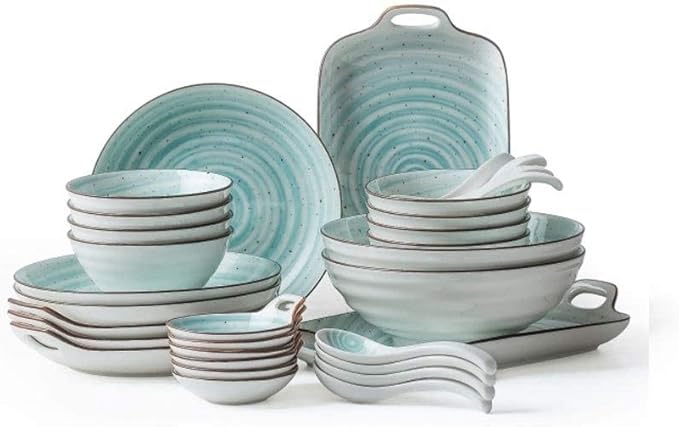 Dinnerware Sets Dish Set19-PiecessBone China Porcelain Tableware Set with Plates Bowls and DishCeramic Dinner Set for Home Kitchen (A C)