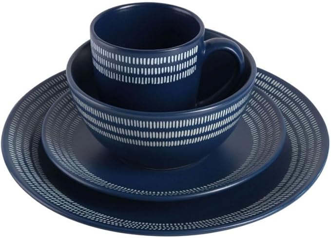 Tableware Set of Plates Dinner Sets 16-Piece Striped Rim Stoneware Dinnerware Set Plate Ceramic Dishes