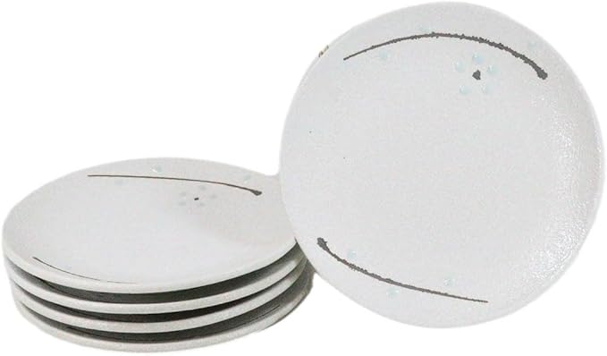 Ebros Gift Modern Yukino Hana Snow Flowers Ceramic Dinnerware Serveware Kitchenware Set Oriental Asian Restaurant Supply (Pack Of 5 Round Appetizer Salad Plates 6D)