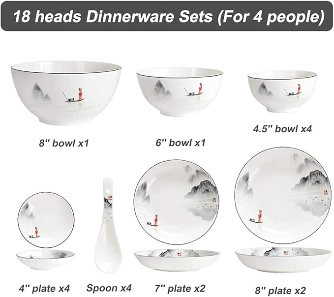 Elegant Dinnerware Set Dinner Plates Bowls Set Porcelain Dishes Dinner Sets Chinese Style Dinner Plates And Bowls In Glazed Microwave Dishware Safe Service For 6/8/10/118Pcs