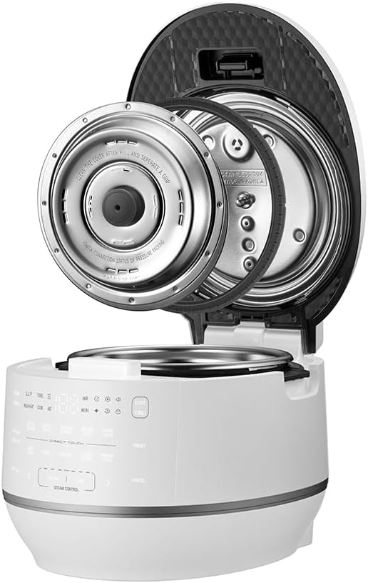 Cuchen IH Pressure Rice Cooker 6 Cup - 2.1 Bar Ultra High-Pressure Cooker for Multi-Grain &amp White Rice - 316Ti Stainless Steel Inner Pot Induction Heating Made in Korea White CRT-RPD0610IEWUS