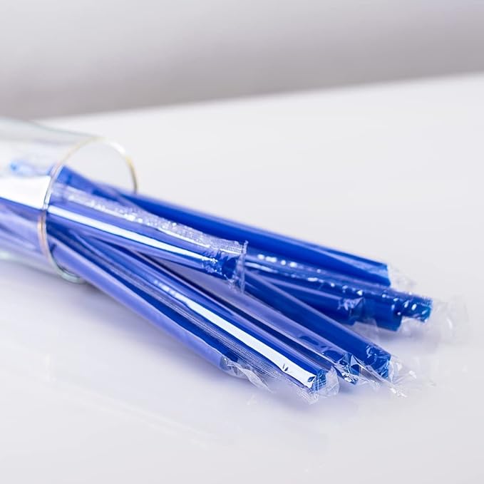 Karat 9 Boba Straws(10mm Diameter) Poly-Wrapped Assorted Solid Colors (Blue)