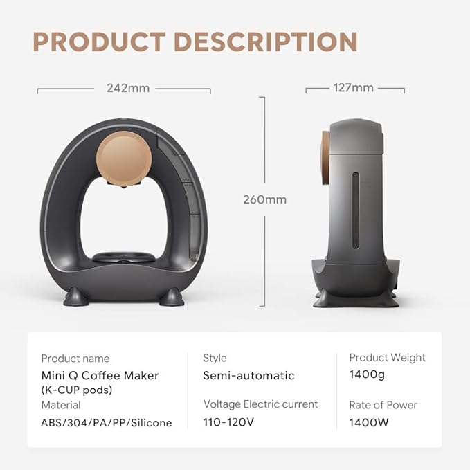 BENFUCHEN Pod and Grounds Single-Serve Coffee Maker 2 in 1 One Cup Coffee Machine Compatible with K-Cup Pod &amp Coffee Grounds/Tea Compact Design 4-8oz Grey