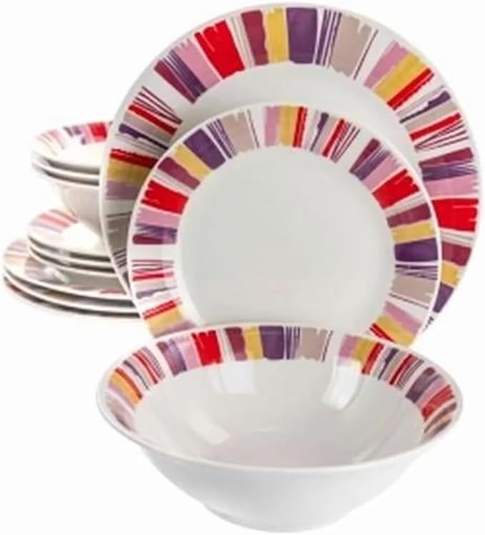 12-Piece Colorful Ceramic Dinnerware Set Durable Glazed Microwave &amp Dishwasher Safe Household Daily Use Plate Bowl Set Ideal for Breakfast Dinner Various Occasions