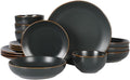 Gibson Home Hazeltine 16-Piece Black Stoneware Dinnerware Set – Plates and Bowls Durable Ceramic Kitchen Dinner Set