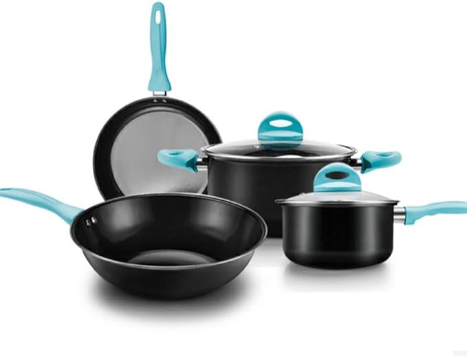 3-Piece Cookware Set Aluminum Non-Stick Cookware Glass Lid Comfortable Handle Suitable Cooker Easy to Clean Frying Pan/B