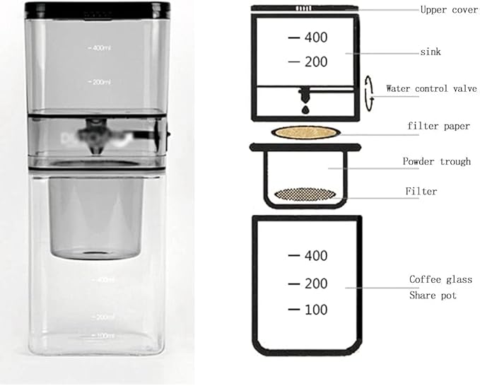 Habiba Iced Drip Coffee Maker Home Cold Brew Coffee Maker Iced Drip Coffee Maker with Removable Stainless Steel Filter Durable Coffee Maker 500ML/16.9oz Reusable