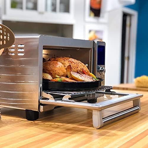 Nuwave Bravo Air Fryer Toaster Smart Oven 12-in-1 Countertop Convection 30-QT XL Capacity 50°-500°F Temperature Controls Top and Bottom Heater Adjustments 0%-100% Brushed Stainless Steel Look