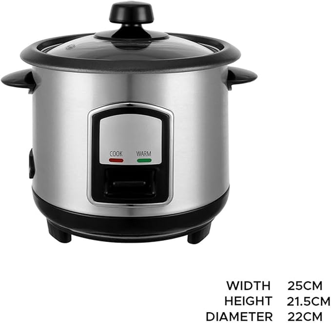 THEGA Electric Rice Cooker - 0.8L Stainless Steel Non-Stick Rice Cooker Removable Bowl Cook &amp Keep Warm Functions and Vented Glass Lid Includes Measuring Cup &amp Spatula