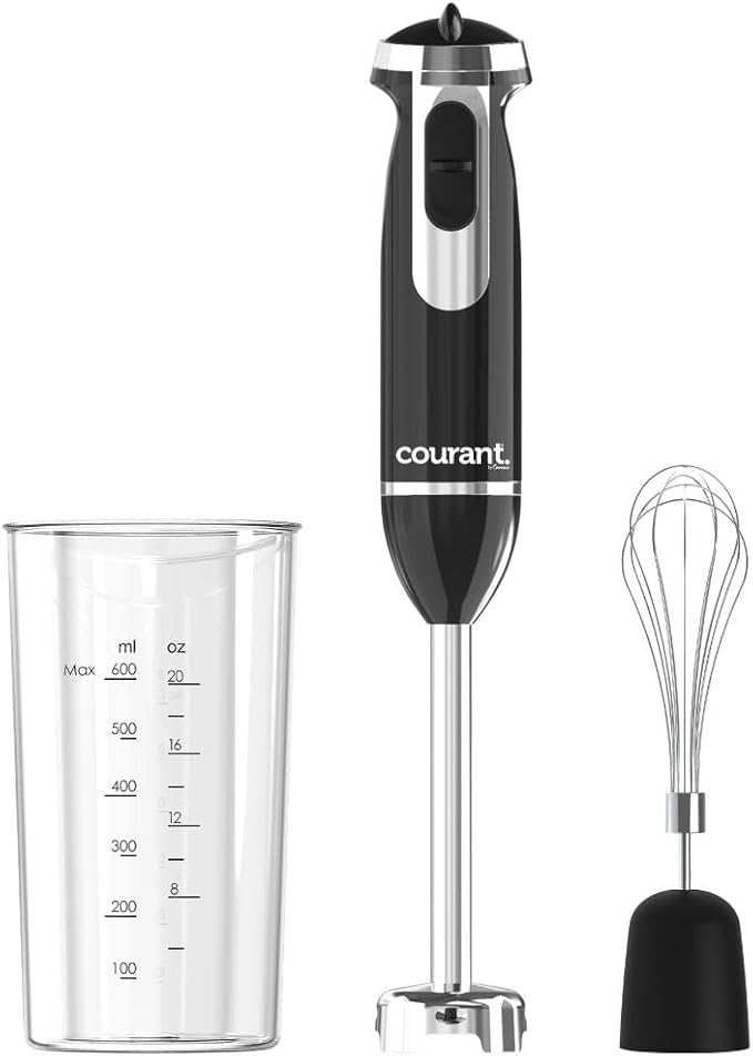 Courant Immersion Hand Blender with Stainless Steel Shaft Variable Speed Control Whisk Attachment and 20 oz Measuring Cup