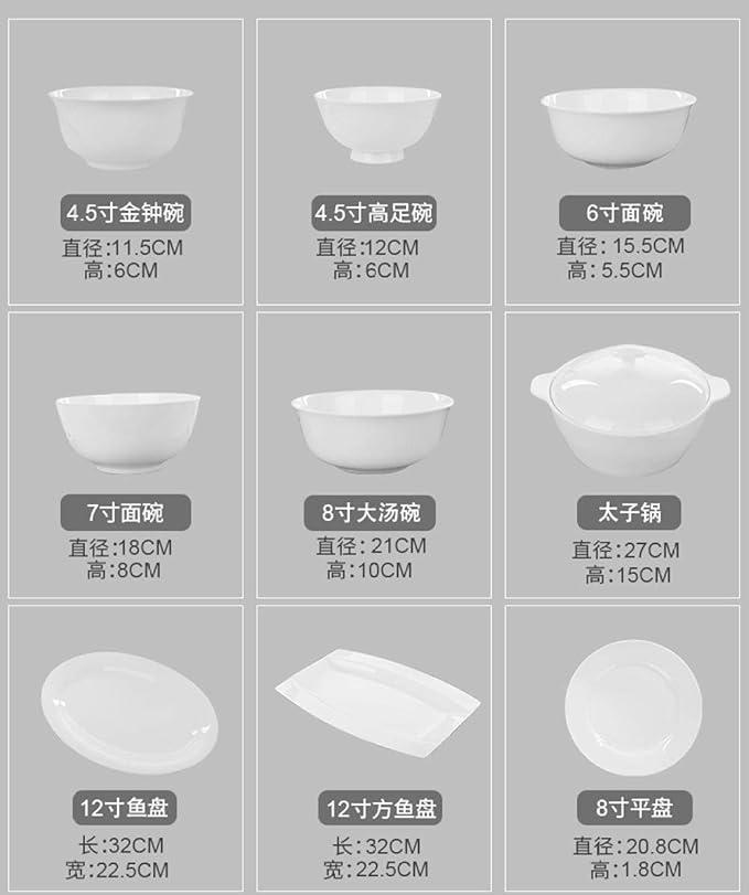 56 Heads jingdezhen Ceramics Dinnerware Sets Tableware Bone China Dishes Set Pot Rice Bowl Salad Noodles Bowl Dish Bowl-Round Plate 56pcs (Square Plate 56pcs)