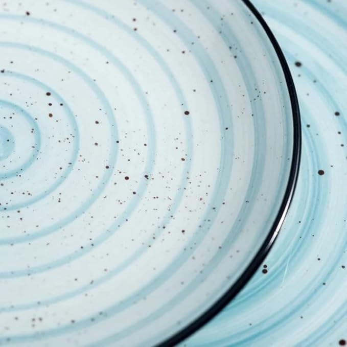 24 Piece Stoneware Elegant Modern Dinnerware Sets Service For 6 | Dishwasher Microwave Oven Safe Stackable Chip &amp Scratch Resistant Unique Handcrafted Design Aesthetic Turquoise Blue Color Durable