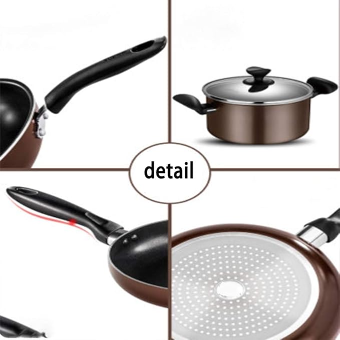 3 Pc Aluminum Cookware Set Non Stick Coating Induction Base Oven Safe Pots Pans with Lids &amp Frying Pan SetSuitable for Multiple Heat Sources Easy to Clean Saute Pans