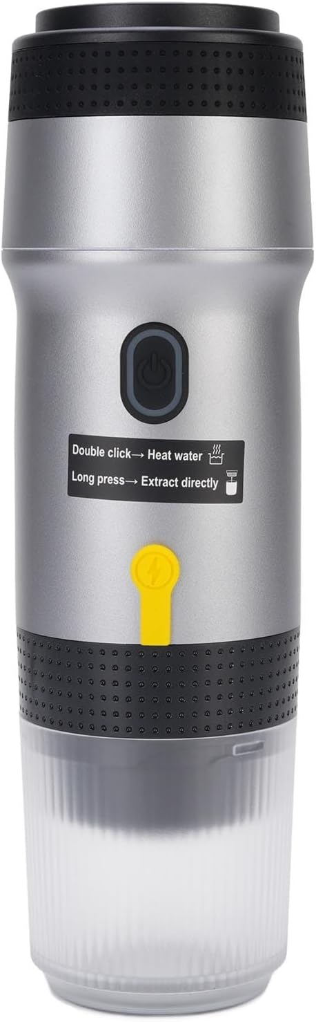 Portable Coffee Maker 304 Stainless Steel Automatic Small Capsule Coffee Maker for Outdoor Car Travel Camping Operating Rich Flavor Extraction Premium Material Ideal (Silver)