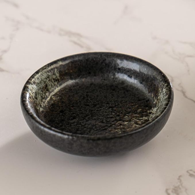 Ebros Gift Artistic Charcoal Grey Tone Hakumu Porcelain Collection Dinnerware Serveware Kitchenware Set Asian Japanese Restaurant Supply (Pack Of 6 Round Condiment Sauce Dishes 1.5oz)