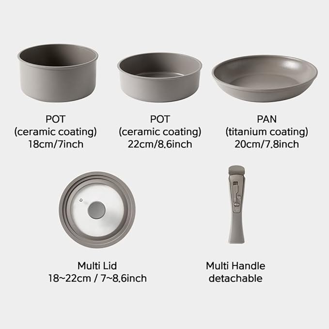 Hanssam Titanium coating hands free organic Pot Cookware Set of 5P Gray