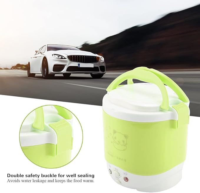 Fdit Rice Cooker 12V 100W 1L Electric Portable Multifunctional Green Food Grade PP Material for Car and Home