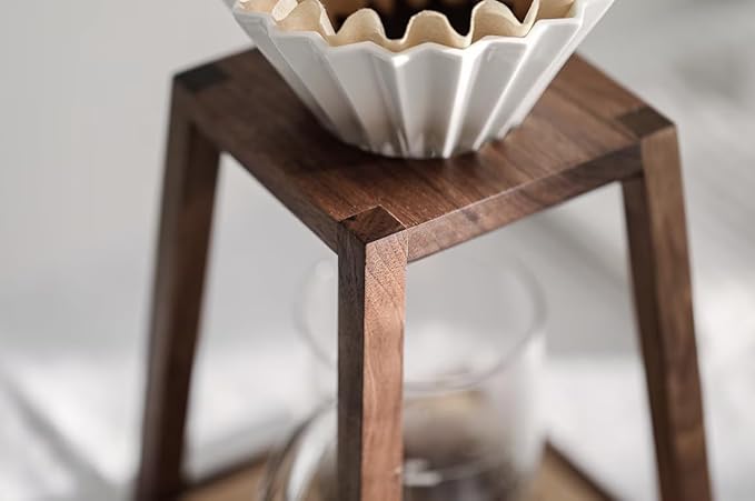 🪵 Minimalist Wooden Pour Over Coffee Dripper Stand – Walnut &amp Beech Wood – Handcrafted Manual Coffee Maker for Daily Brewing Rituals