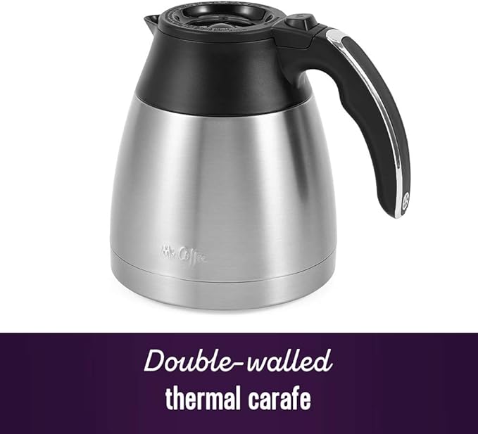 Mr. Coffee 10-Cup Programmable Coffee Maker Insulated Thermal Carafe Brew Strength Selection Brew Now or Later Stainless Steel