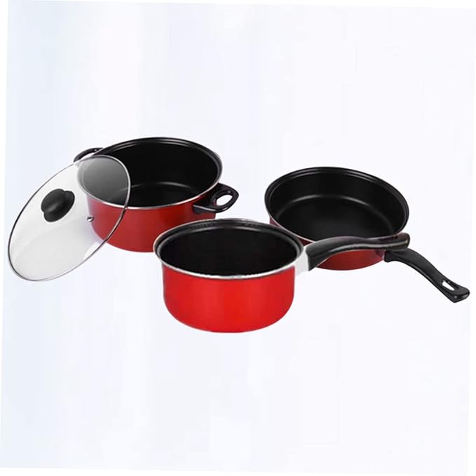 3pcs Non-Stick Frying Pan Soup Pot and Milk Pan Set Multifunctional Kitchen Cookware for Home Cooking Dishwasher Safe Induction Compatible