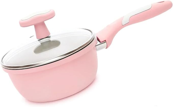 cookware set Stone Kitchen Soup Non-Stick Frying Pan Set Pot Milk With Handle Lid Cookware Cooking Utensils For(Pink milk pot)
