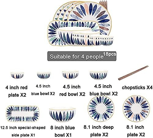 18 Pcs Dinnerware Sets Hand Painted Leaf Pattern Porcelain Tableware Set With Plates And Bowls Ceramic Dinner Set For Home Kitchen