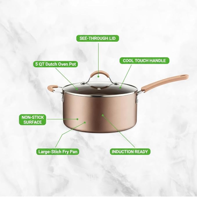NutriChef 14-Piece Pots and Pans Set Non Stick – Induction Cookware Set PFAS-Free Nonstick Cookware for All Cooktops Includes Kitchen Utensils