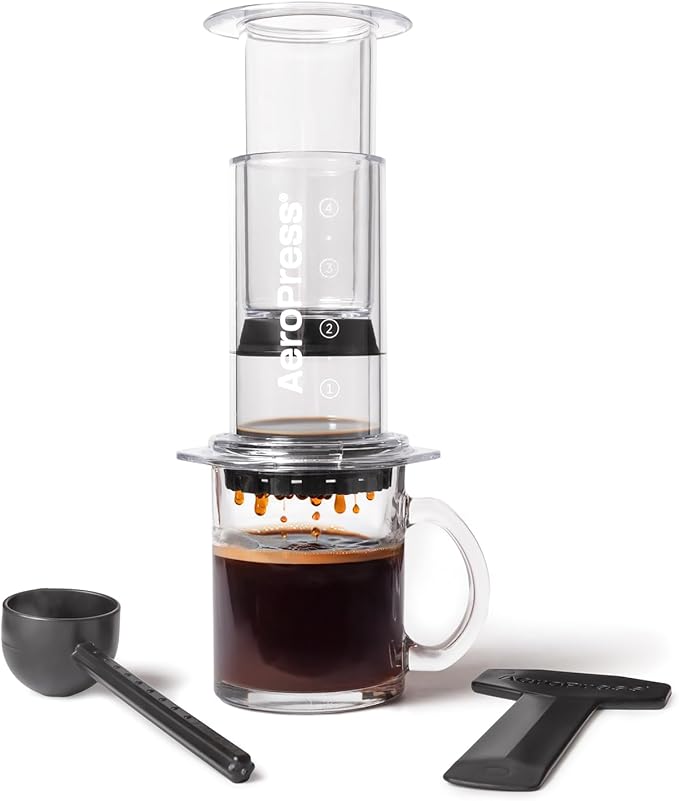 AeroPress Clear Coffee Press - All-in-One French Press Pour-Over &amp Espresso Style Manual Brewer 2 Min Brew for Less Bitterness More Flavor Small Portable Coffee Maker Travel &amp Camping