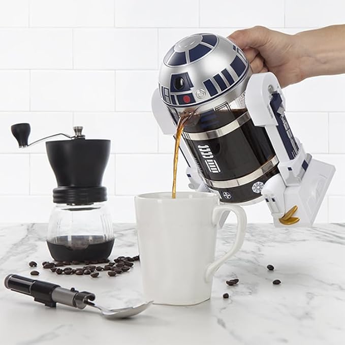 @BuyMartianHome May The 4th Be w/U Robot French Press Coffee Pot (960 ML) | Hand Coffee Maker | 24cm | Alt Uses : Milk Frother Juice Infuser Cold Brew | Great Gift for Coffee + Tea Lovers