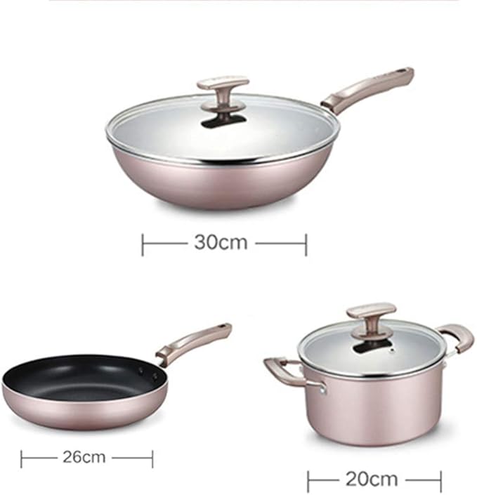 Aluminium Non-Stick Cookware - 3 Piece Saucepan Setwith Tempered Glass Cover Comfortable HandleSuitable for A Variety of Heat Sources Including Cookers Non Stick Pan