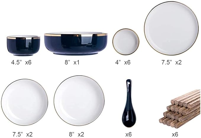 Dinnerware Sets Dish Set31/54 Pieces Fine PorcelainNordic White European-Style Phnom Penh Tableware Set Service for 6-10 (A 31pieces)