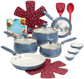 16-Piece Stone Blue Ceramic Non-Stick Pots and Pans Set Home and Kitchen Cookware Induction Compatible Includes Skillets Saucepans Dutch Oven &amp Utensils Dishwasher Safe