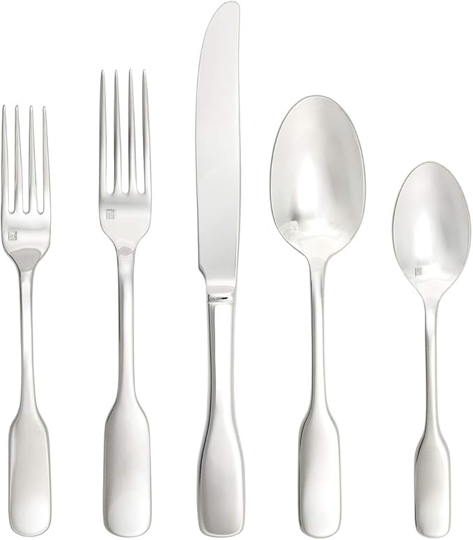 Fortessa Ashton Flatware 18/10 Stainless Steel 5 Piece Flatware Set (Service for 1) Silver