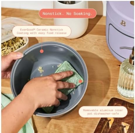 14-Cup Rice &amp Grain Cooker Touch-Activated Display 8 Presets Ceramic Nonstick Coating Steamer &amp Egg Tray Automatic Keep Warm Programmable 24 Hours (Lavender)
