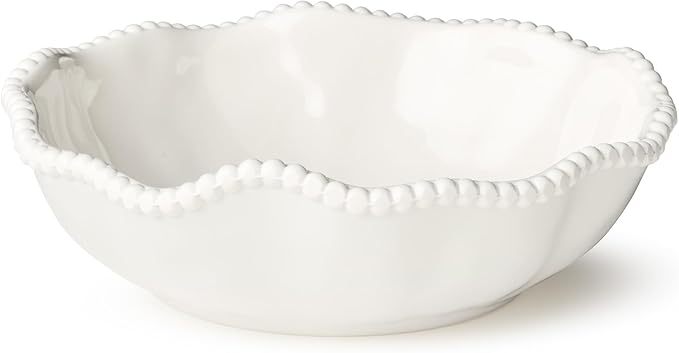 Perlette Off-White Beaded 12-Piece Dinnerware Set – Includes 4 Dinner Plates 4 Salad Plates 4 Bowls (7.5 x 2 22 oz) – Elegant Unbreakable Melamine Heavyweight Perfect for Indoor/Outdoor Dining