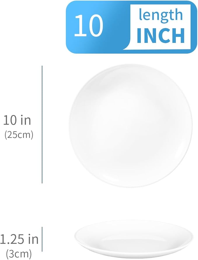 10IN White Anti-Shatter Dinner Plate Set Indoor/Outdoor Fruit/Dessert/Salad Plate Anti-Shatter Dinnerware Set Lead-Free Microwave Safe Dishwasher Safe - 8PCS(Disc)