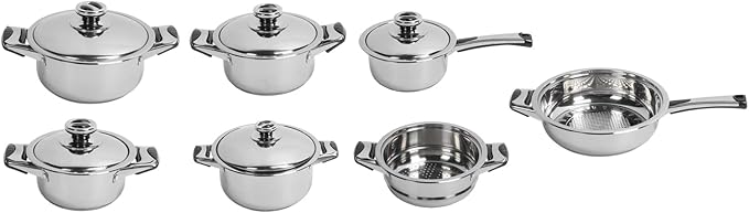 Stainless Steel Cookware Set Stainless Steel Pots and Pans with Uniform Heat Conduction 7 - Piece Kitchen Cooking Kit Including Stockpot and Steam Grid for Home Use