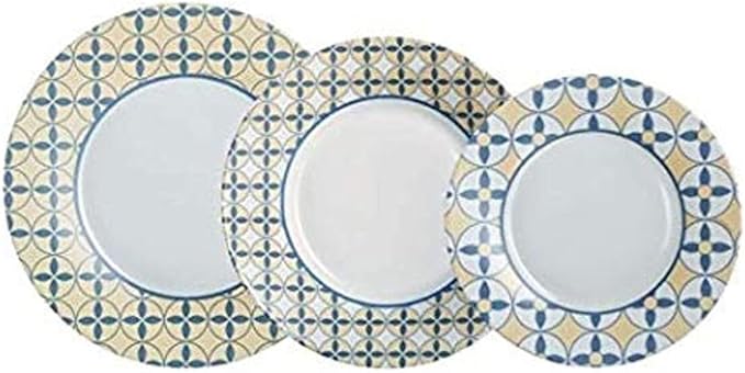 Aprocal Nordic Scandie Collection 18 Pcs Dinnerware Set Tempered Glass Round Plates Set for 6 white