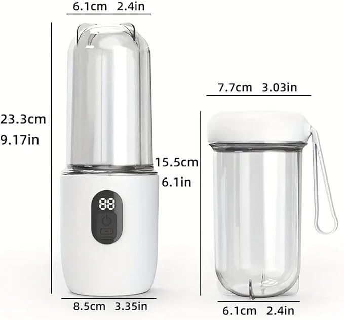 Portable Personal Blender 17oz/500ml USB Rechargeable with Digital Display 40W Quiet Operation Self-Cleaning Detachable Design for Smoothies Ice Crushing Juice White